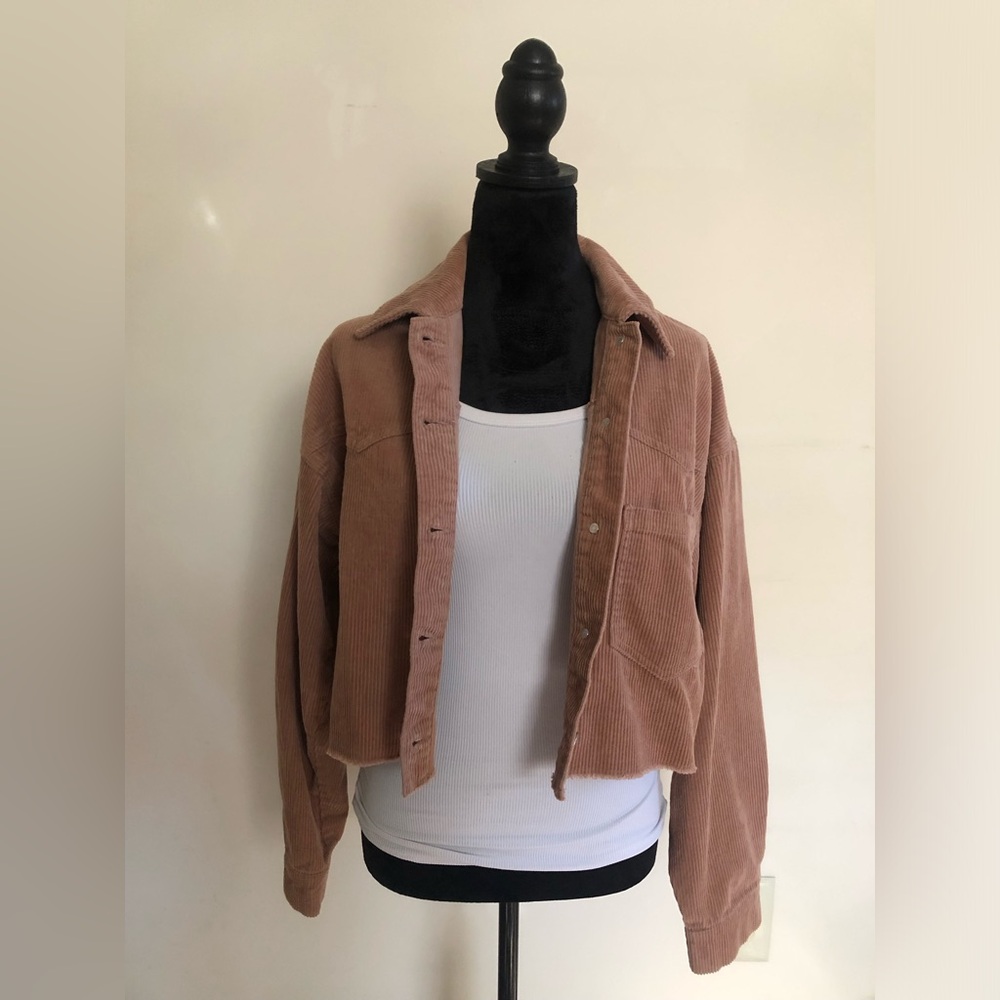 Brown corduroy cropped jacket, button up, size small